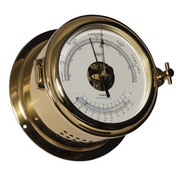 Barometer im Bullaugengehäuse aus Messing