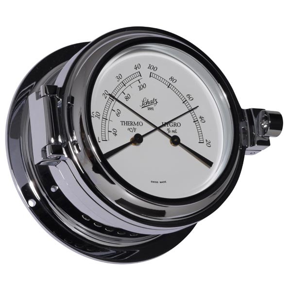 Analog Thermometer und Hygrometer im Chromgehäuse