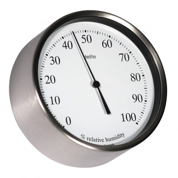 Clausen Hygrometer Edelstahl gebürstet Skala weiß 100mm