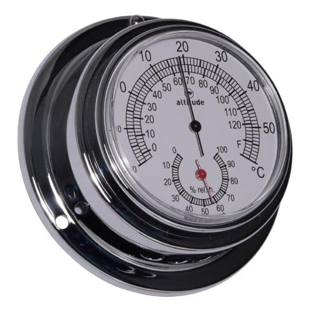 Thermometer und Hygrometer im verchromten Messinggehäuse